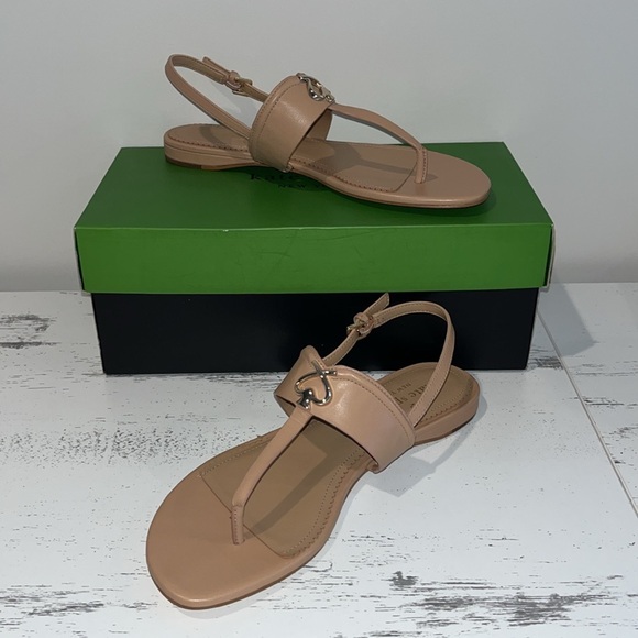 ♠️kate spade Kendra T-Strap Thong Leather Sandals, Light Fawn Tan NIB - Picture 12 of 14